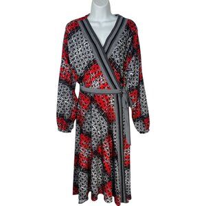 Preen Edition Mixed Media Wrap Dress Plaid Floral Red Black US 10